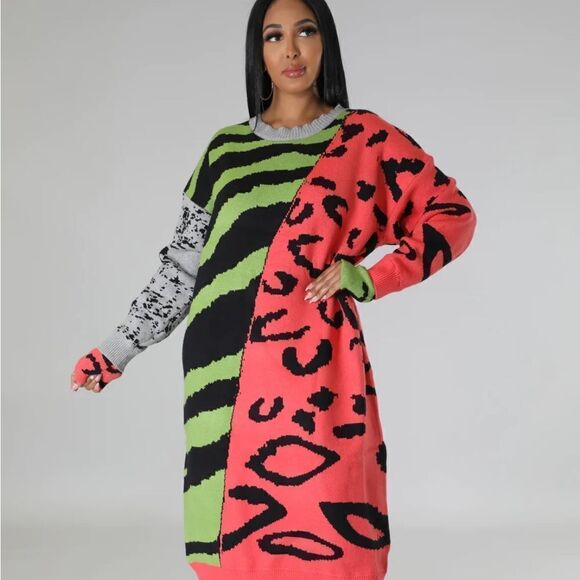 NWOT Oversized Multi-Color Sweater Dress - Picture 4 of 16